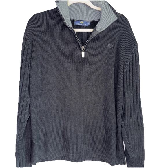 Fred Perry Bradley Men’s Black and Gray 1/4 Zip Wool Knit Sweater Size XL - Picture 1 of 10